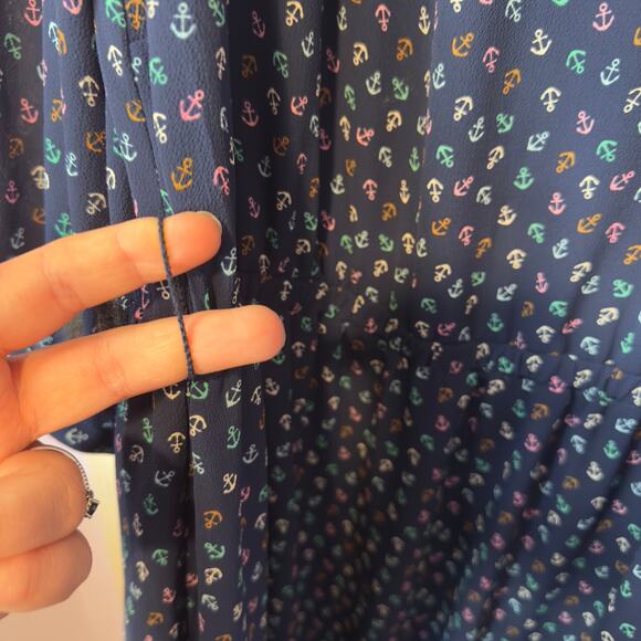 Talbots Mutlicolor Anchor Print Flounce Hem Split Neck Dress Size 24W Nautical - Picture 5 of 7